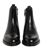 Dolce & Gabbana Black Chelsea Leather Mid Calf Boots Shoes