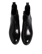 Dolce & Gabbana Black Chelsea Leather Mid Calf Boots Shoes