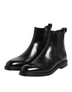 Dolce & Gabbana Black Chelsea Leather Mid Calf Boots Shoes - Zeiniez