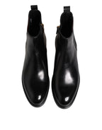 Dolce & Gabbana Black Chelsea Leather Mid Calf Boots Shoes - Zeiniez