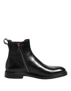 Dolce & Gabbana Black Chelsea Leather Mid Calf Boots Shoes - Zeiniez