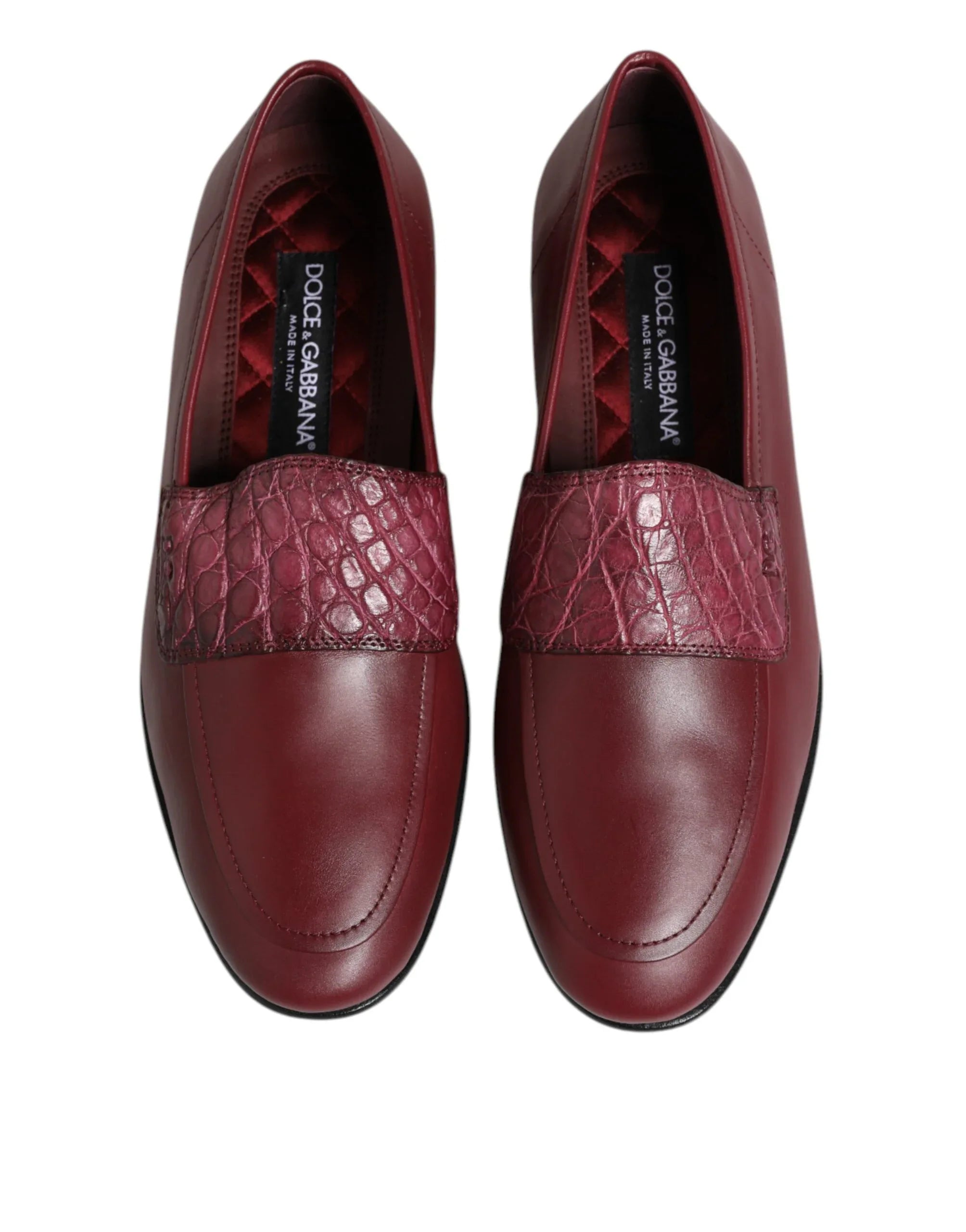 Dolce & Gabbana Burgundy Leather Formal Slip On Shoes - Zeiniez