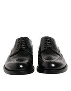 Dolce & Gabbana Black Leather Derby Wingtip Formal Shoes - Zeiniez