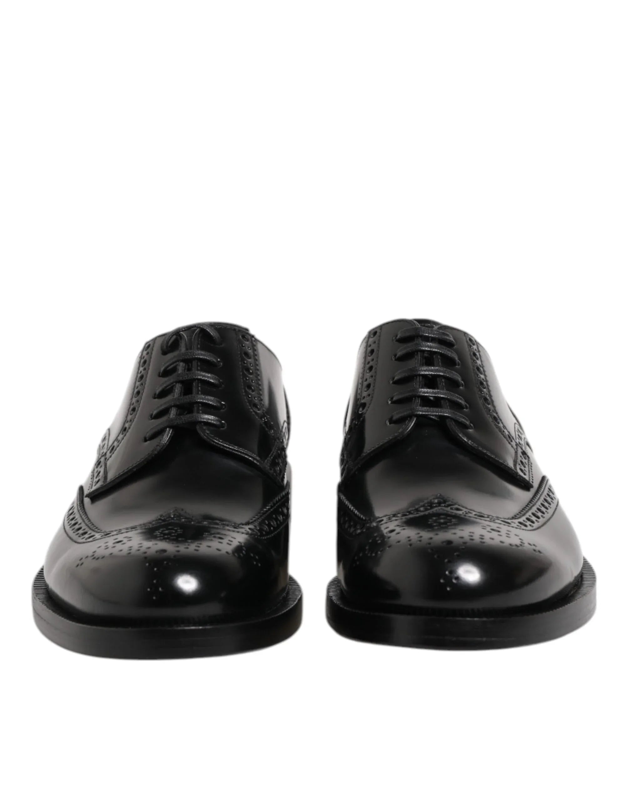 Dolce & Gabbana Black Leather Derby Wingtip Formal Shoes - Zeiniez