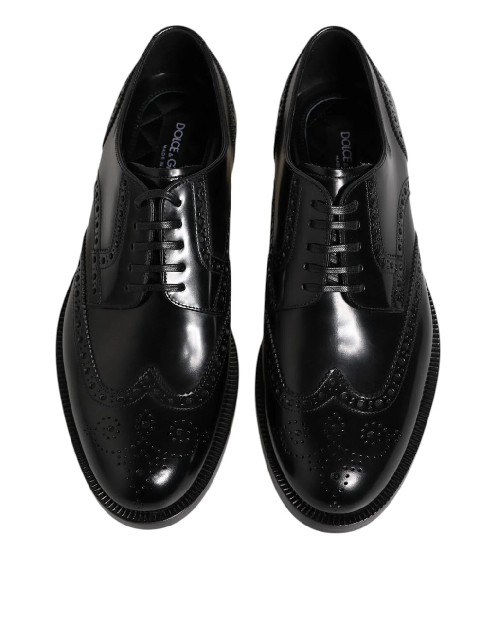 Dolce & Gabbana Black Leather Derby Wingtip Formal Shoes - Zeiniez
