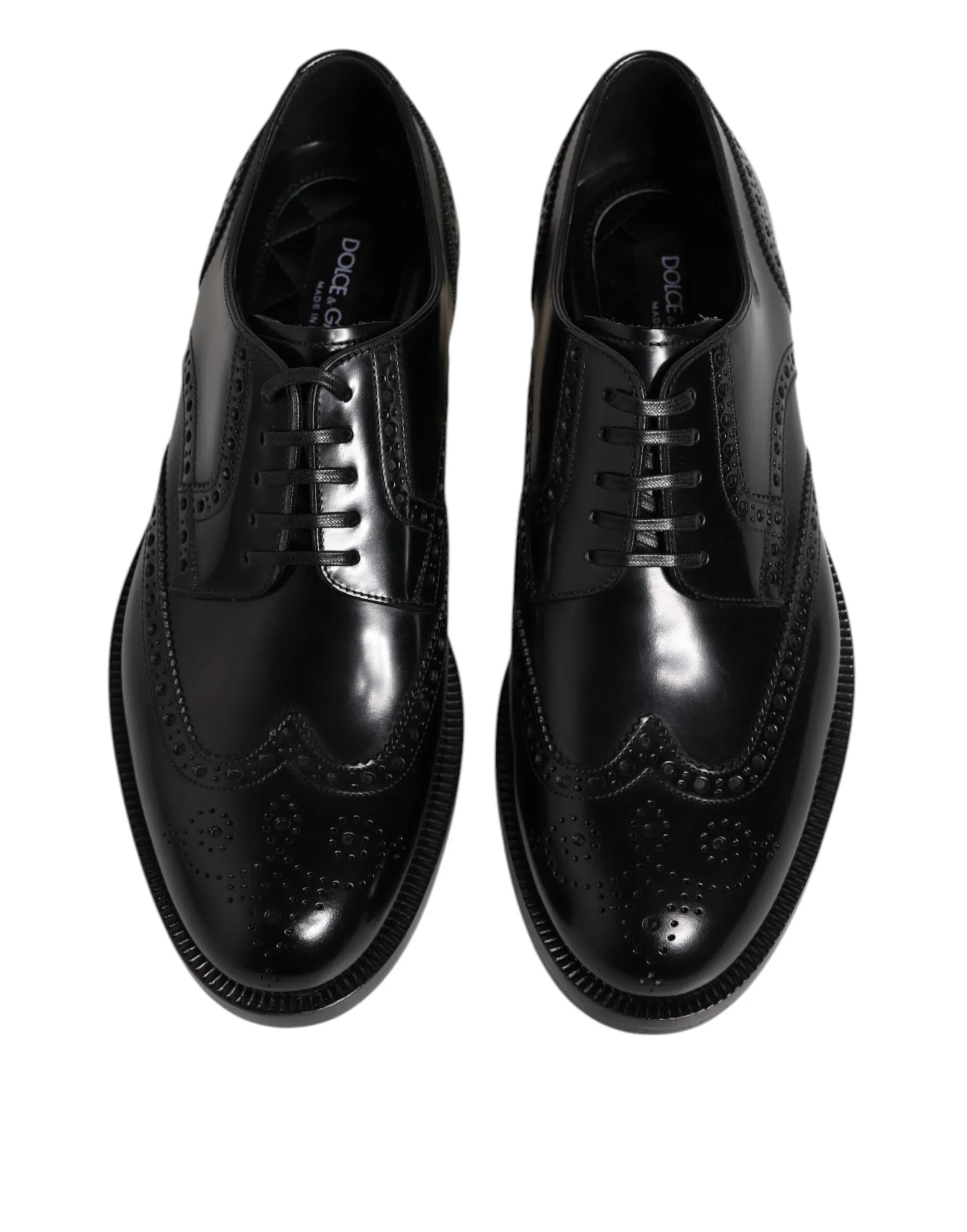 Dolce & Gabbana Black Leather Derby Wingtip Formal Shoes - Zeiniez