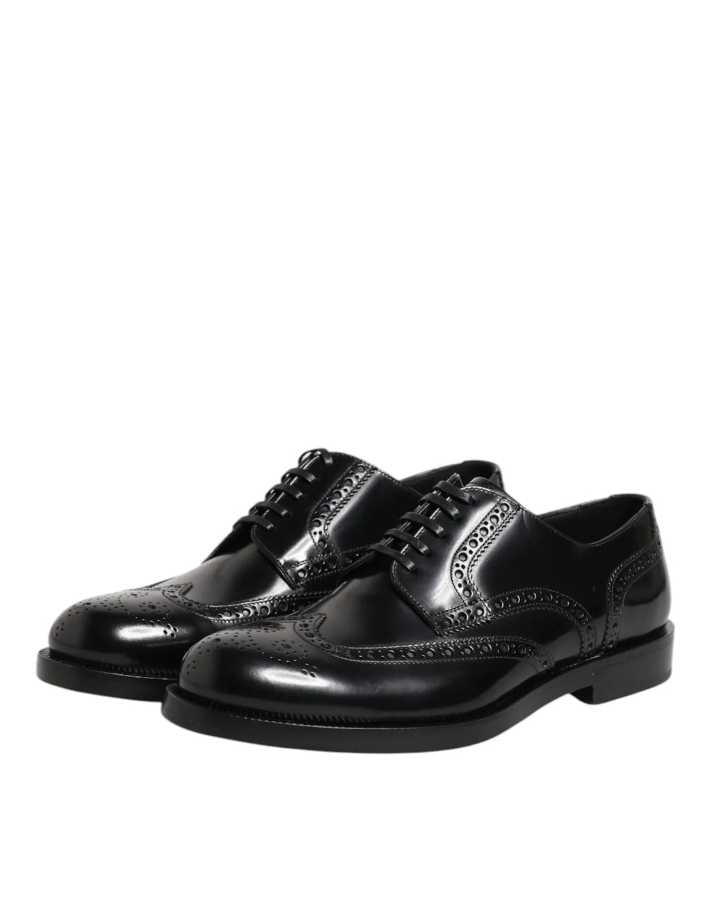 Dolce & Gabbana Black Leather Derby Wingtip Formal Shoes - Zeiniez