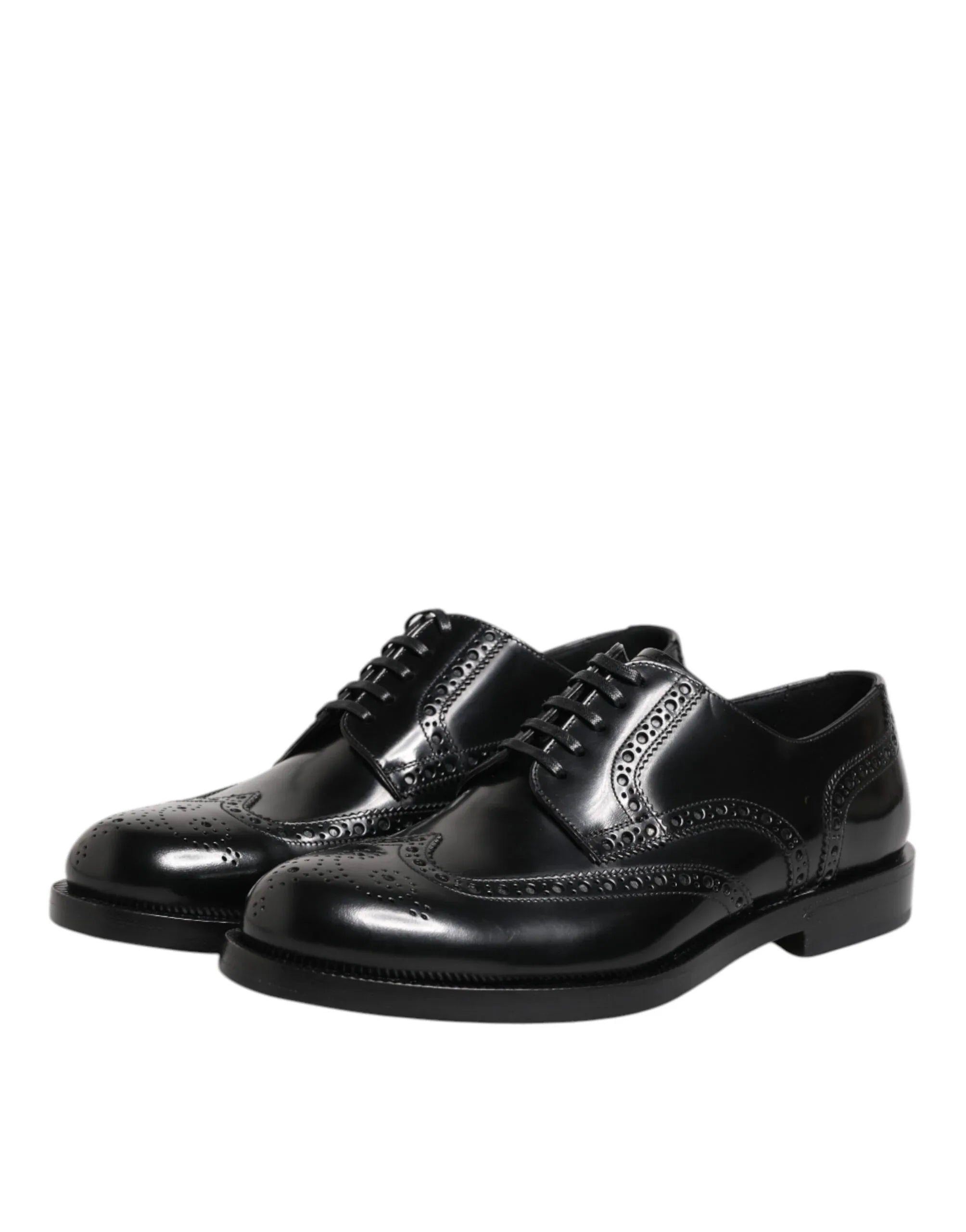Dolce & Gabbana Black Leather Derby Wingtip Formal Shoes - Zeiniez