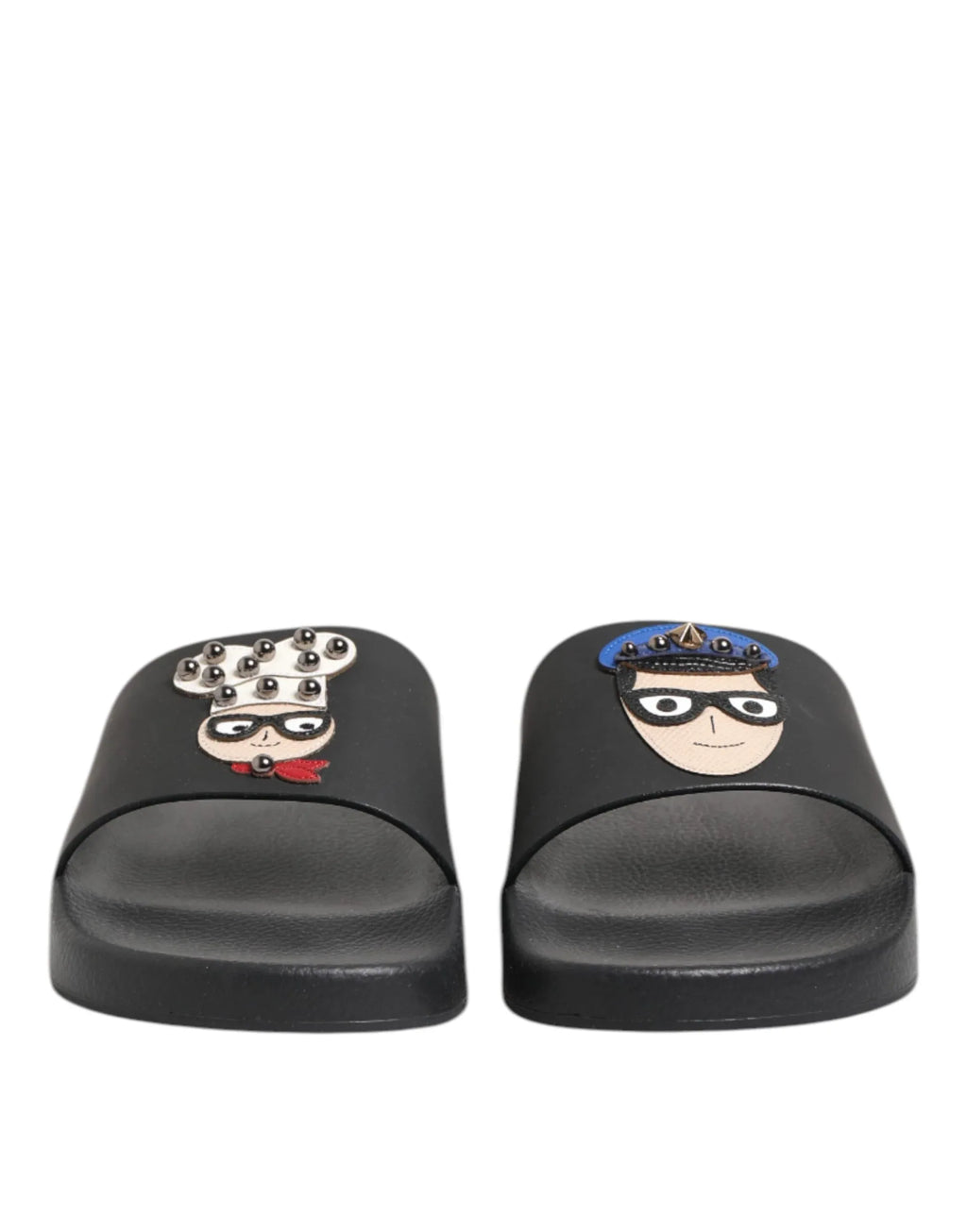 Dolce & Gabbana Black Leather Slides Flats Beachwear Shoes - Zeiniez