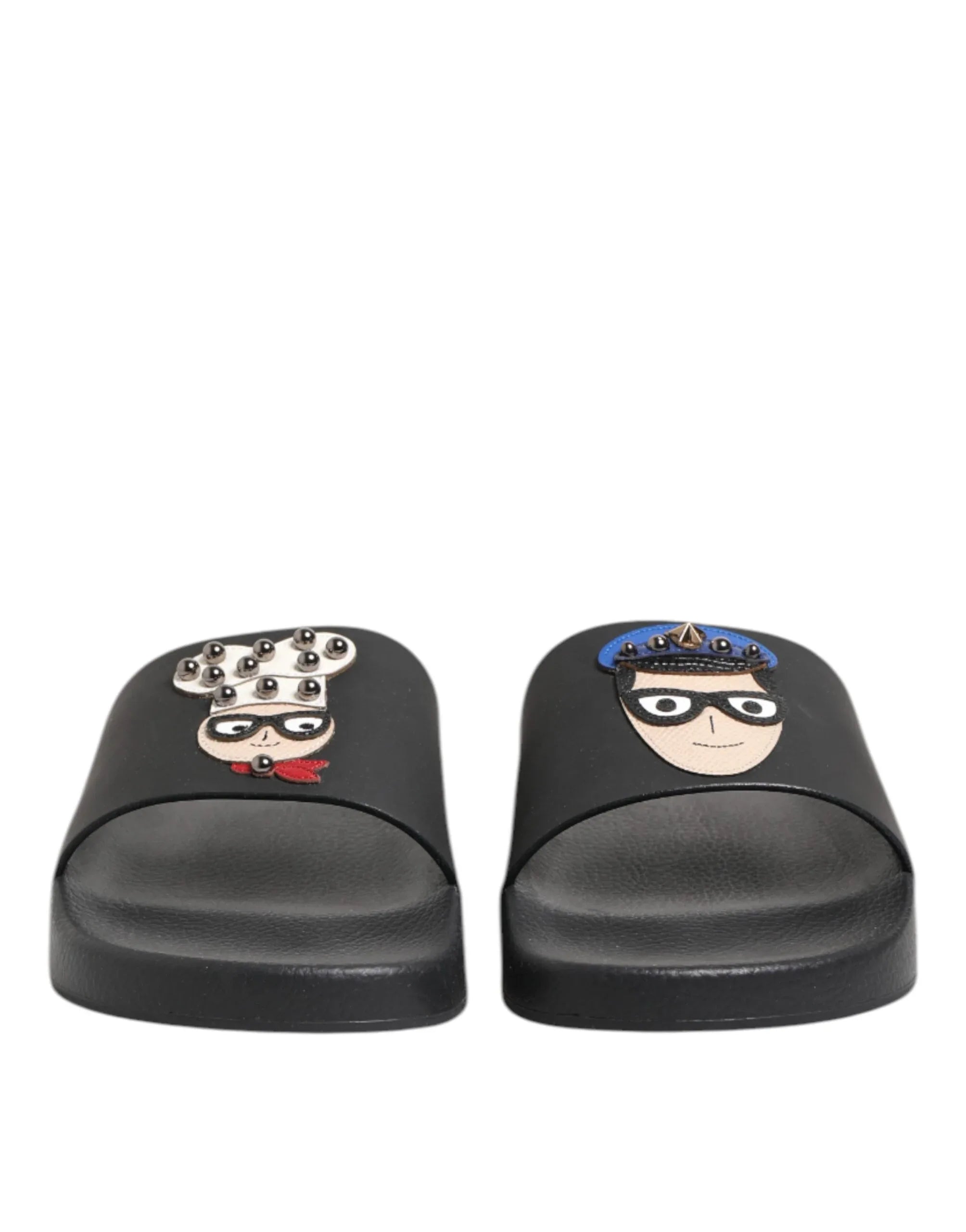Dolce & Gabbana Black Leather Slides Flats Beachwear Shoes - Zeiniez