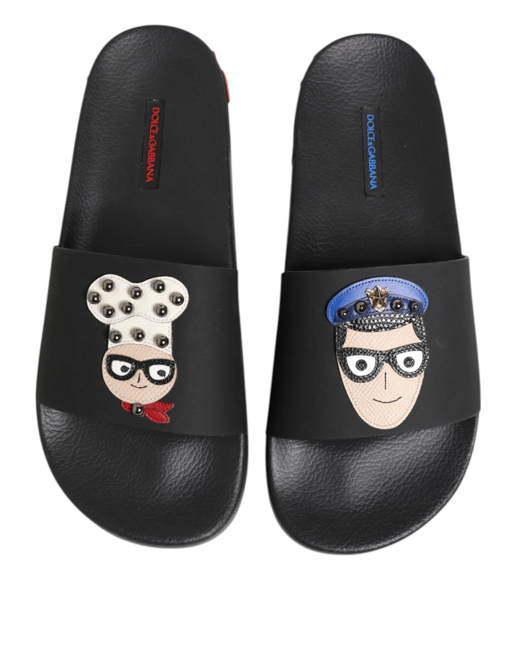 Dolce & Gabbana Black Leather Slides Flats Beachwear Shoes - Zeiniez