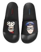 Dolce & Gabbana Black Leather Slides Flats Beachwear Shoes - Zeiniez