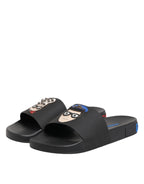Dolce & Gabbana Black Leather Slides Flats Beachwear Shoes - Zeiniez