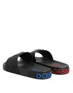 Dolce & Gabbana Black Leather Slides Flats Beachwear Shoes - Zeiniez