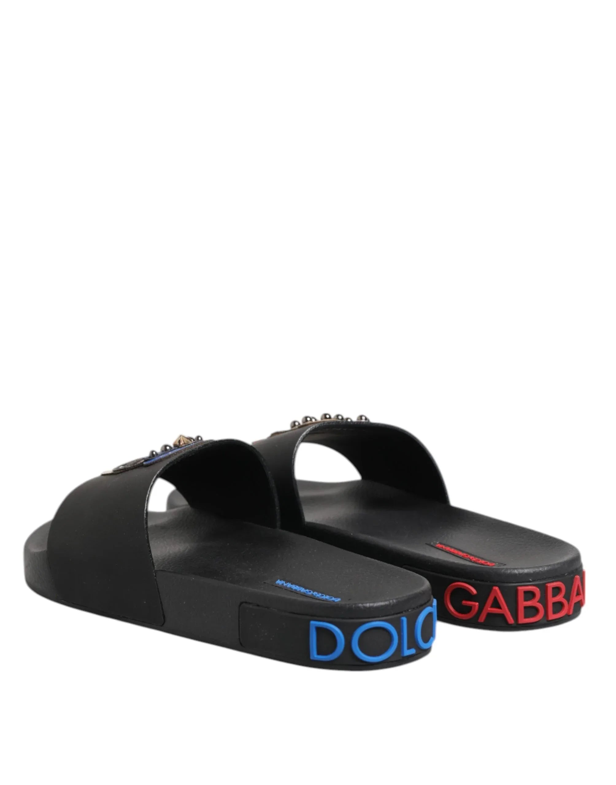 Dolce & Gabbana Black Leather Slides Flats Beachwear Shoes - Zeiniez