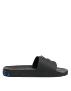 Dolce & Gabbana Black Leather Slides Flats Beachwear Shoes - Zeiniez