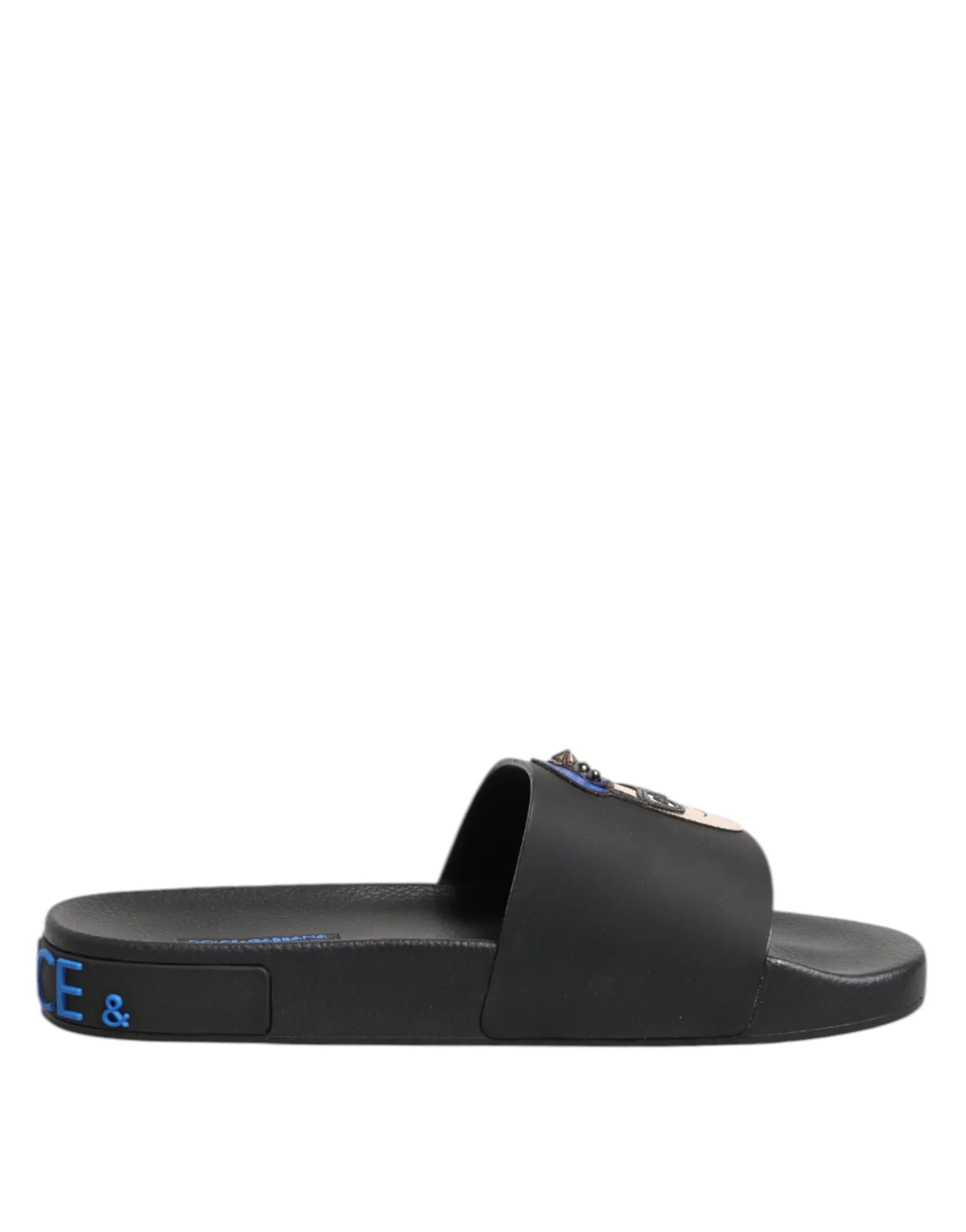 Dolce & Gabbana Black Leather Slides Flats Beachwear Shoes - Zeiniez