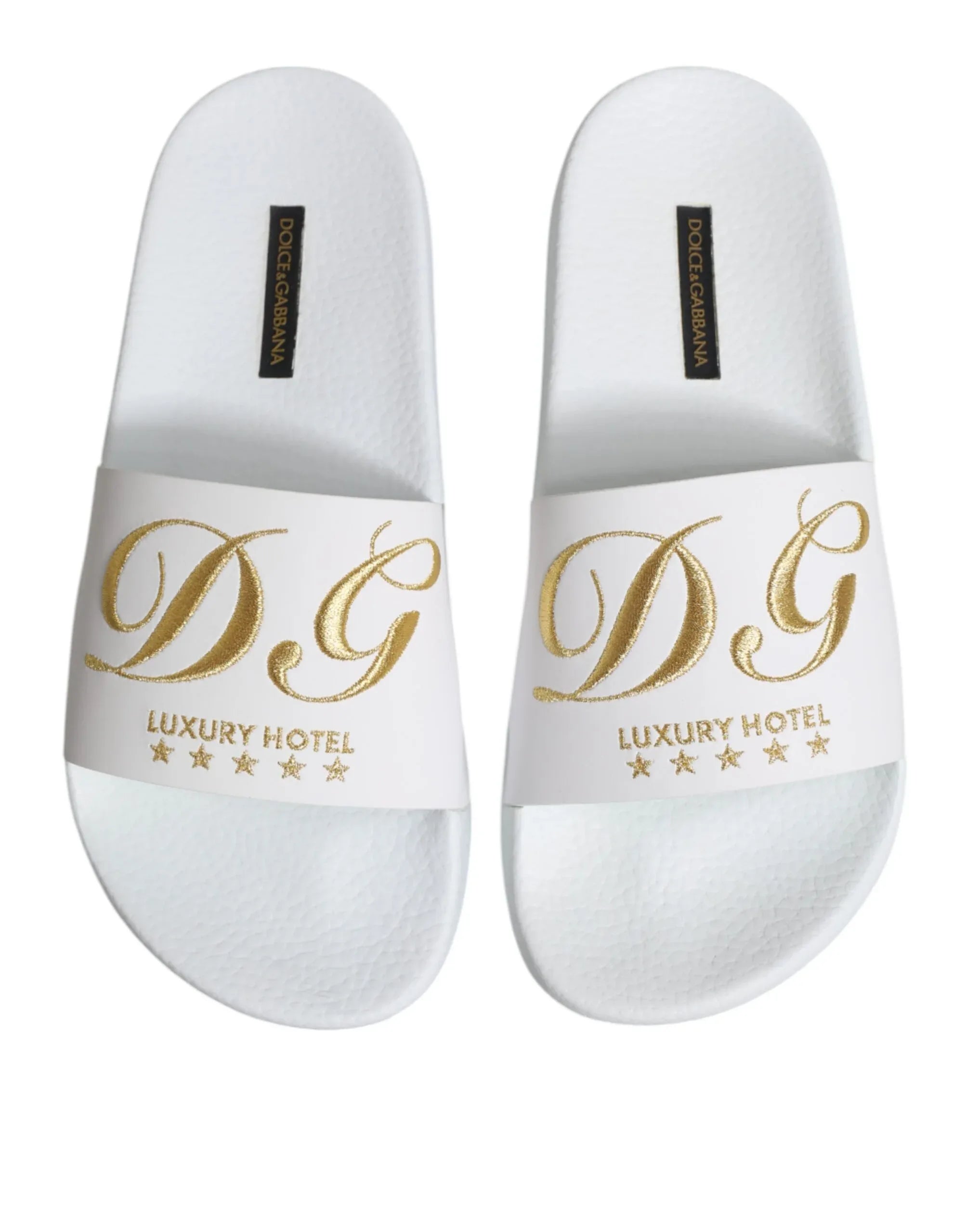 Dolce & Gabbana White Leather Slides Sandals Beachwear Shoes - Zeiniez
