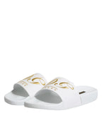 Dolce & Gabbana White Leather Slides Sandals Beachwear Shoes - Zeiniez