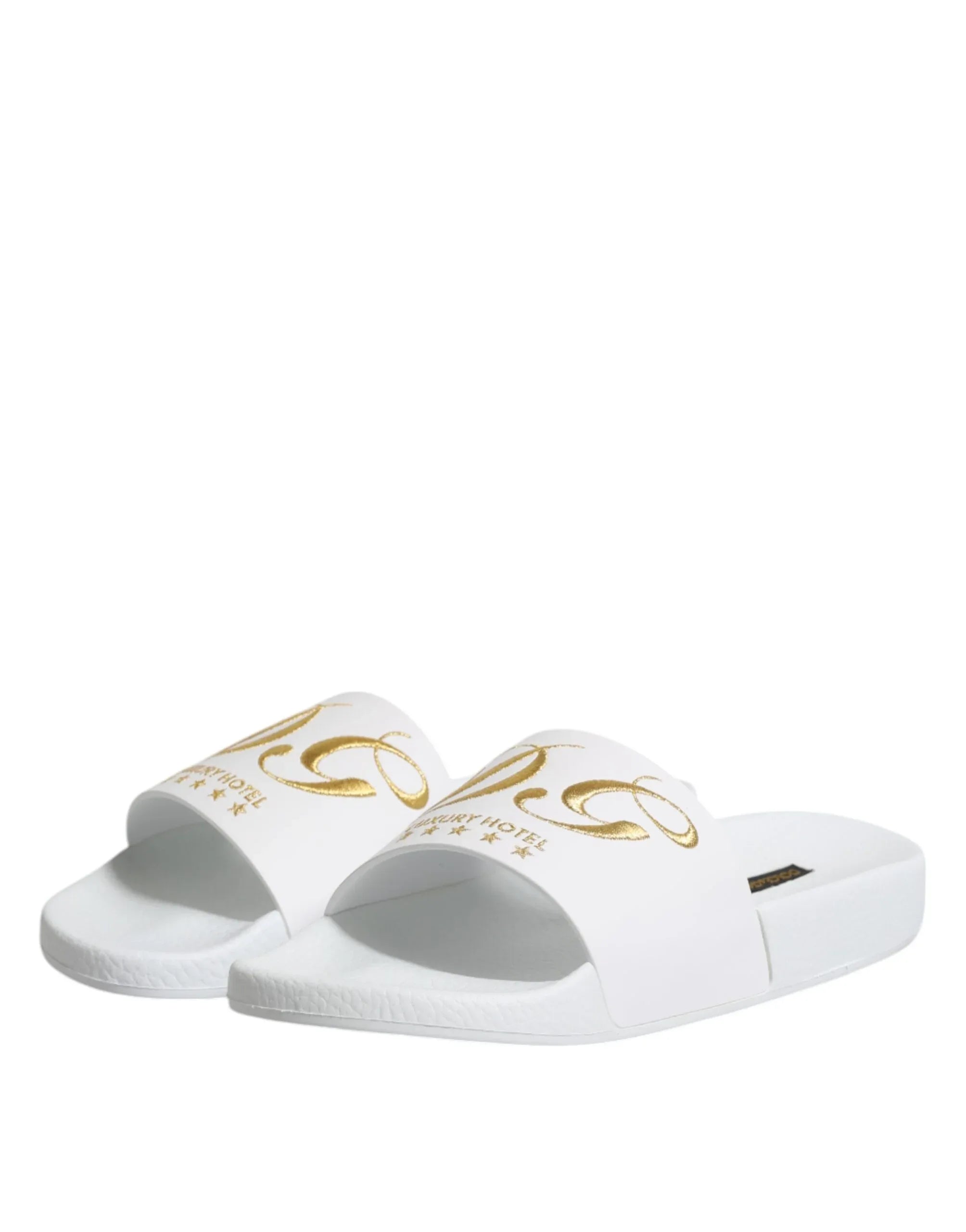 Dolce & Gabbana White Leather Slides Sandals Beachwear Shoes - Zeiniez
