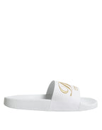 Dolce & Gabbana White Leather Slides Sandals Beachwear Shoes - Zeiniez