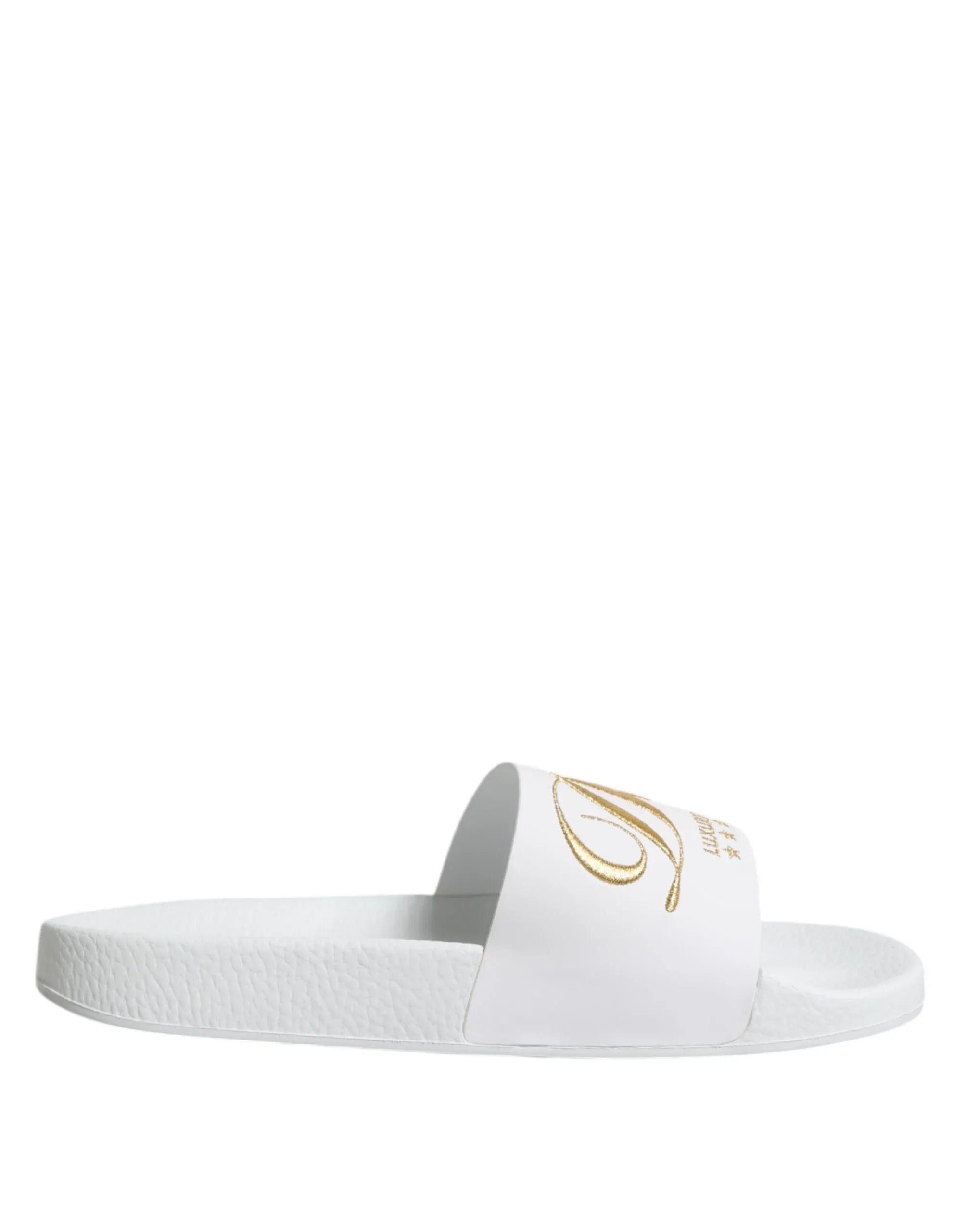Dolce & Gabbana White Leather Slides Sandals Beachwear Shoes - Zeiniez