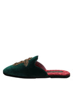 Dolce & Gabbana Green Velvet Cross Embellished Slippers Shoes - Zeiniez