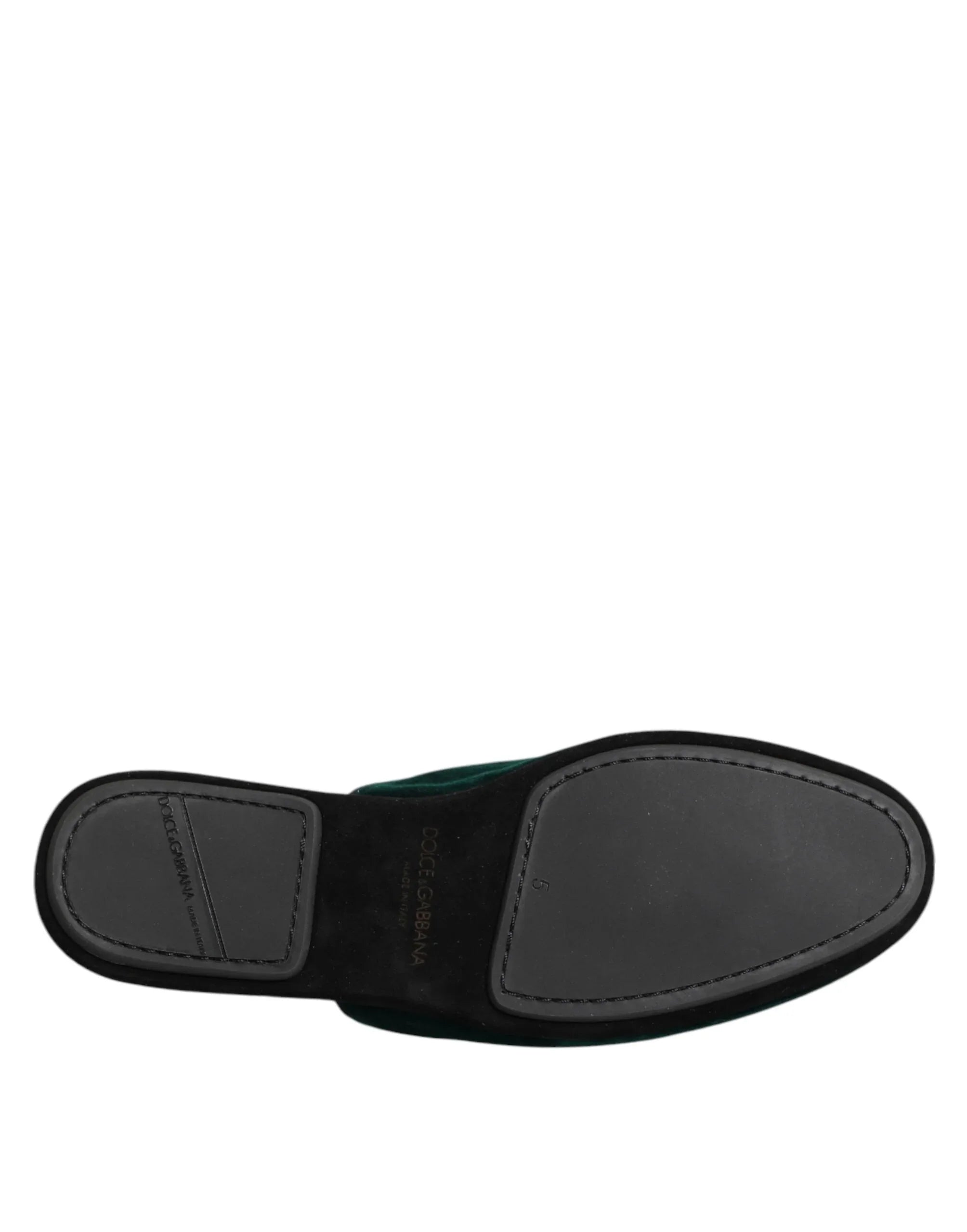 Dolce & Gabbana Green Velvet Cross Embellished Slippers Shoes - Zeiniez