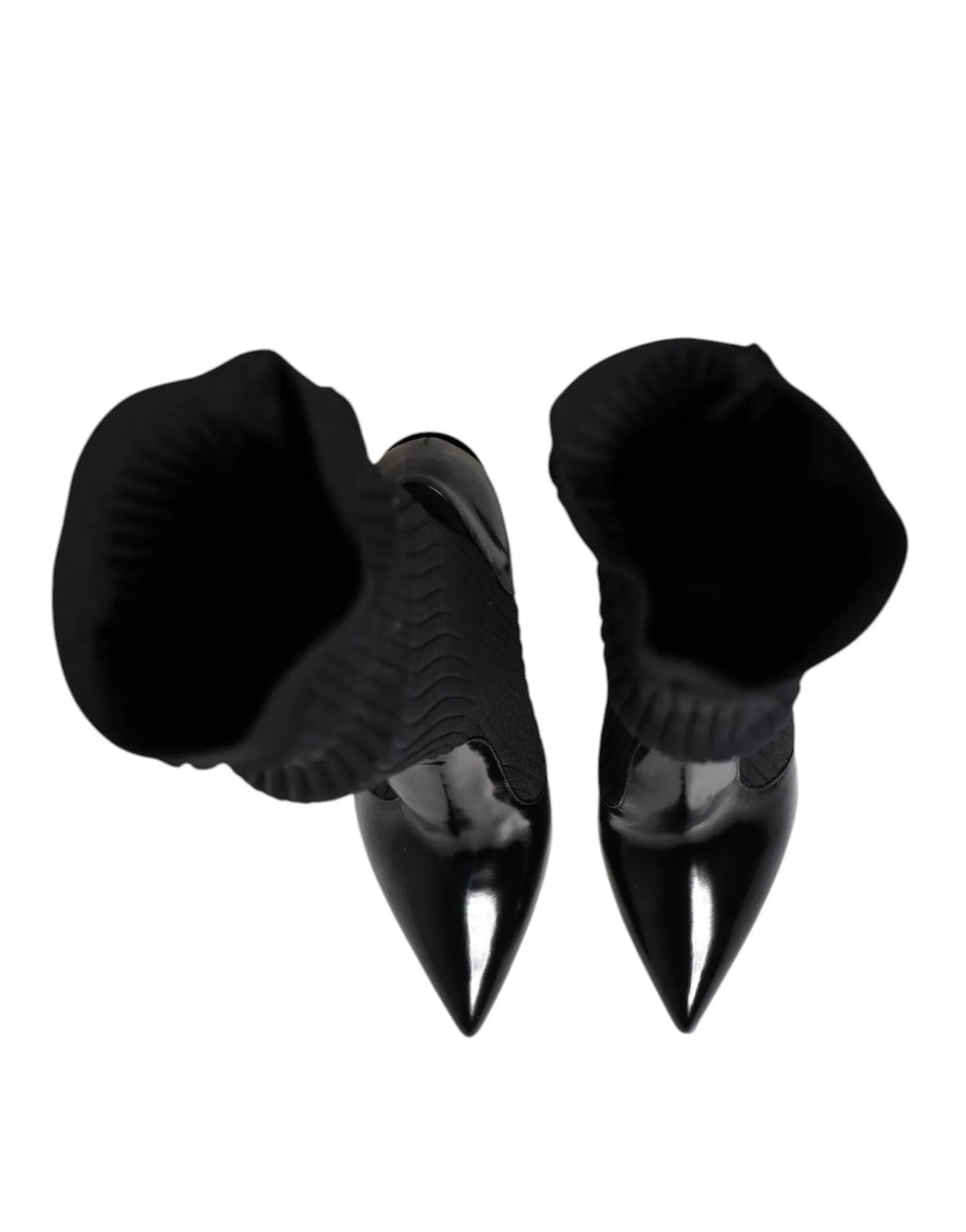 Dolce & Gabbana Black Leather Ribbed Knit Knee Boots Shoes - Zeiniez