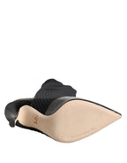 Dolce & Gabbana Black Leather Ribbed Knit Knee Boots Shoes - Zeiniez