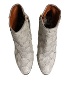 Dolce & Gabbana Off White Leather Heels Ankle Boots Shoes - Zeiniez