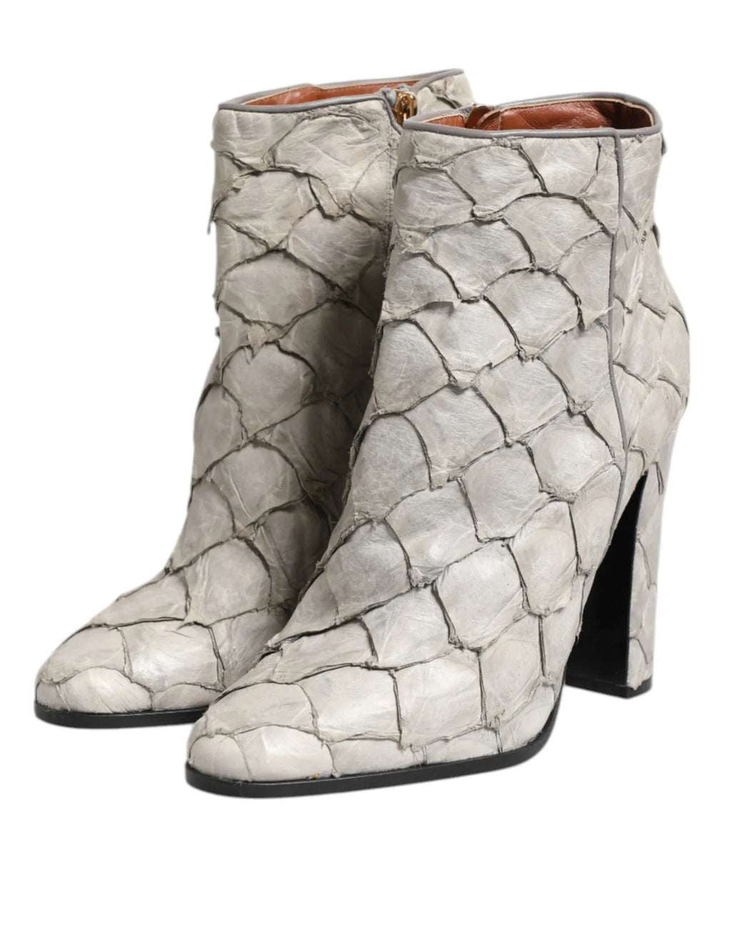 Dolce & Gabbana Off White Leather Heels Ankle Boots Shoes - Zeiniez