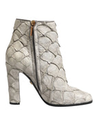 Dolce & Gabbana Off White Leather Heels Ankle Boots Shoes - Zeiniez