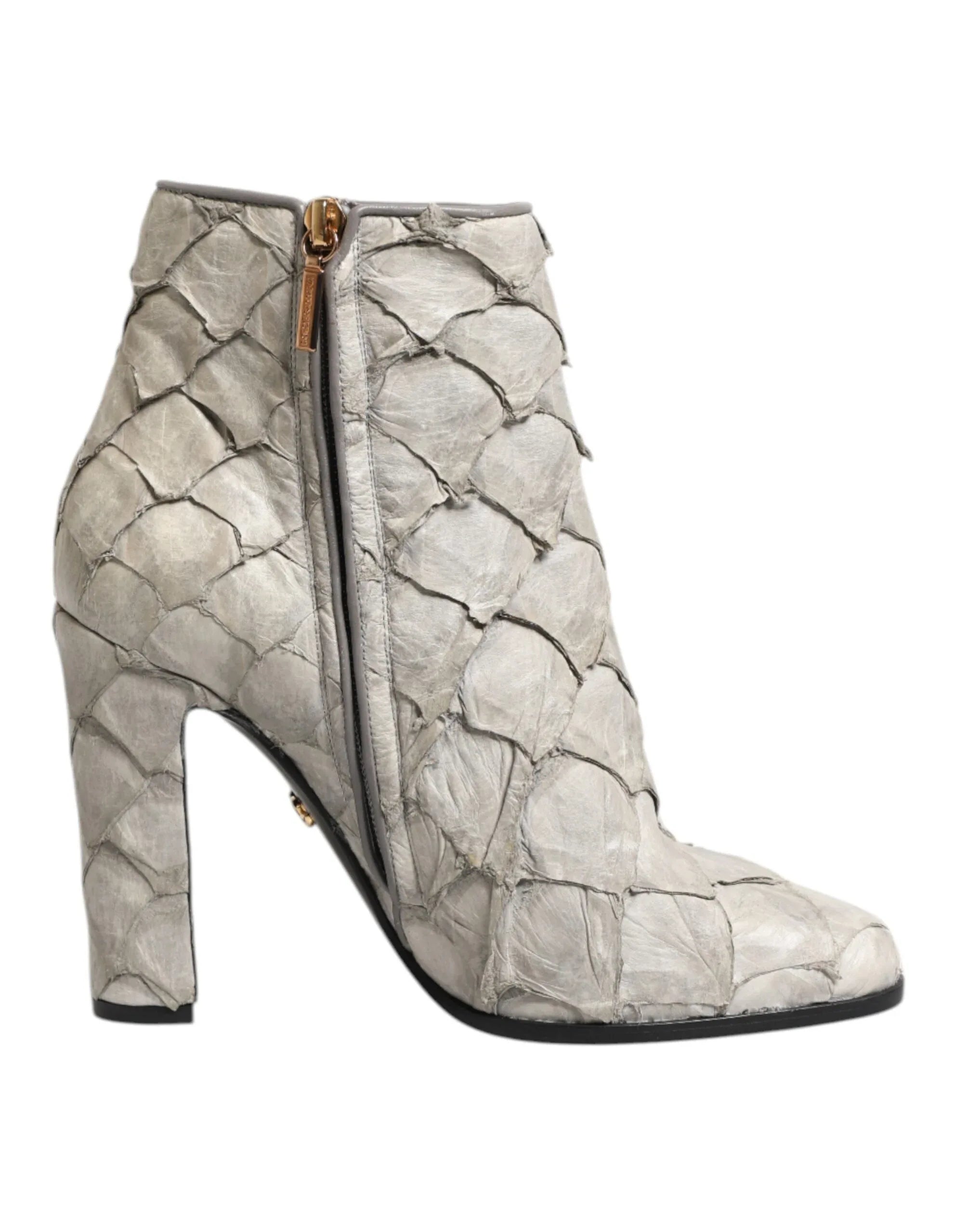 Dolce & Gabbana Off White Leather Heels Ankle Boots Shoes - Zeiniez