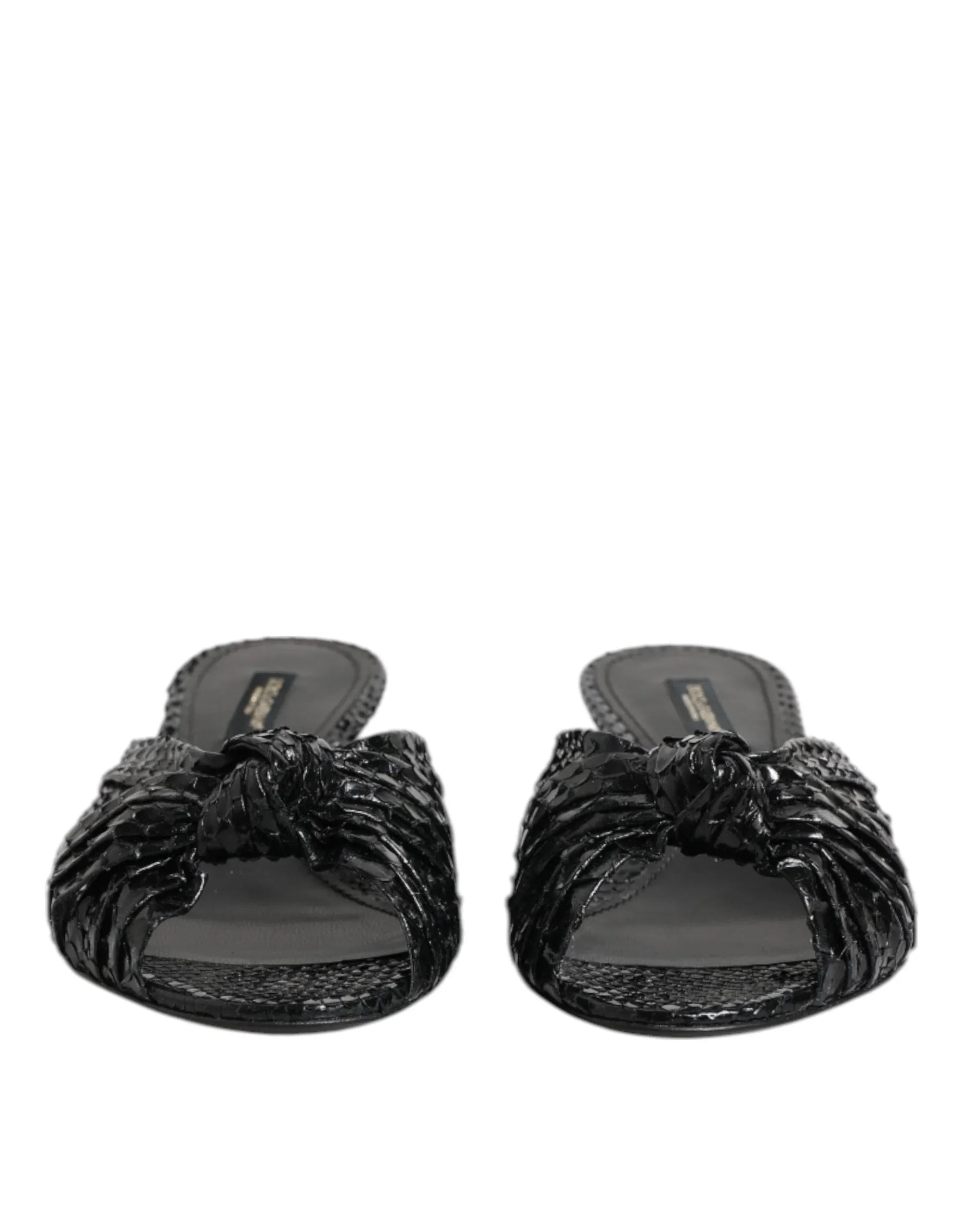 Dolce & Gabbana Black Leather Heels Slides Sandals Shoes - Zeiniez
