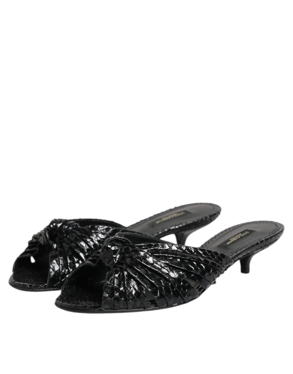 Dolce & Gabbana Black Leather Heels Slides Sandals Shoes - Zeiniez