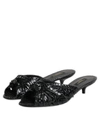 Dolce & Gabbana Black Leather Heels Slides Sandals Shoes - Zeiniez