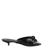 Dolce & Gabbana Black Leather Heels Slides Sandals Shoes - Zeiniez