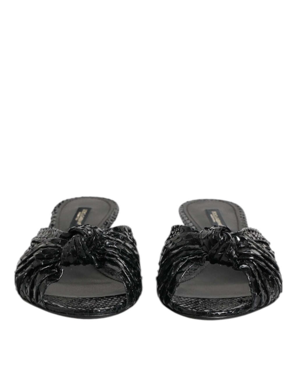 Dolce & Gabbana Black Leather Heels Slides Sandals Shoes - Zeiniez