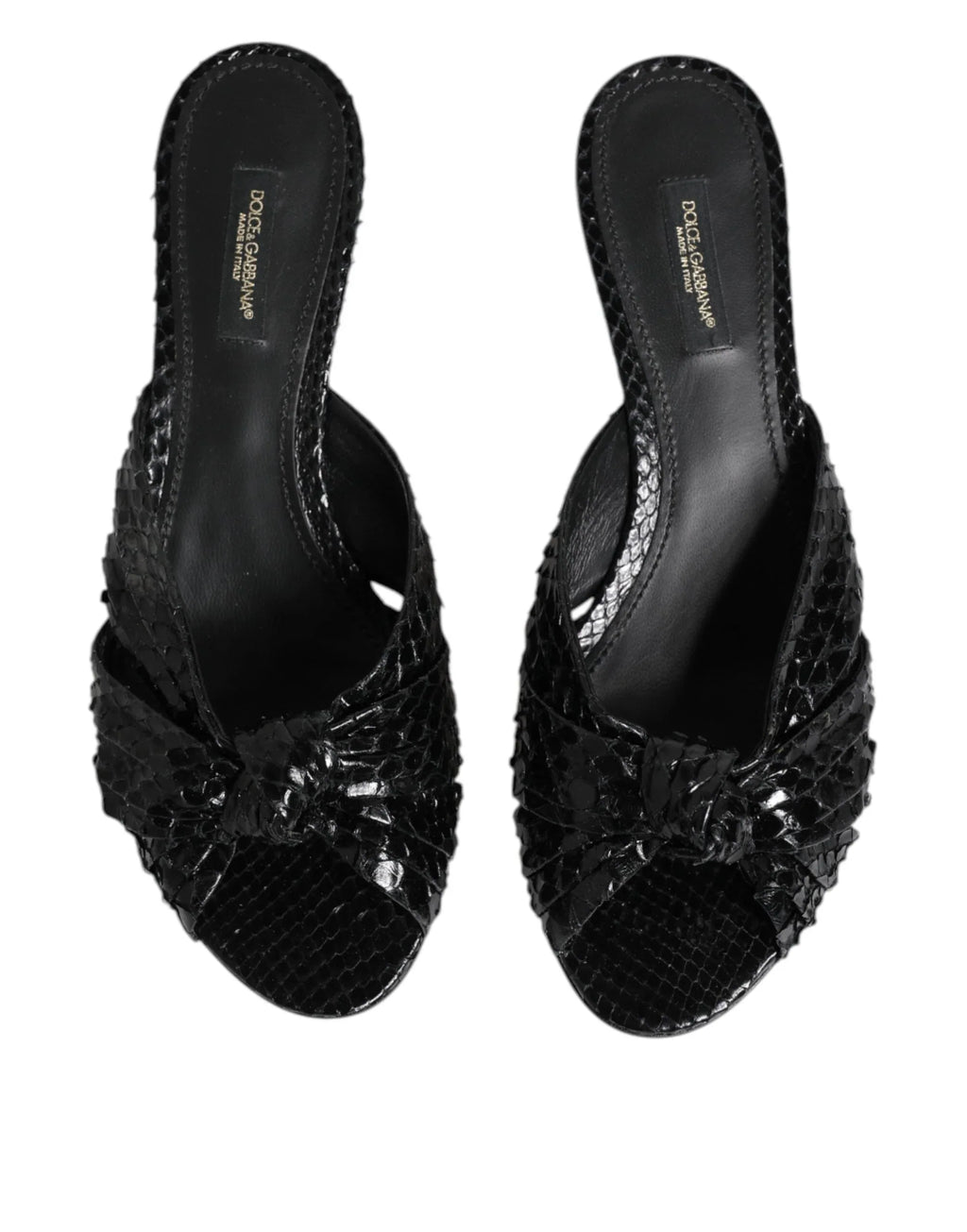 Dolce & Gabbana Black Leather Heels Slides Sandals Shoes - Zeiniez