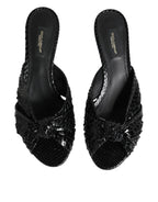 Dolce & Gabbana Black Leather Heels Slides Sandals Shoes - Zeiniez
