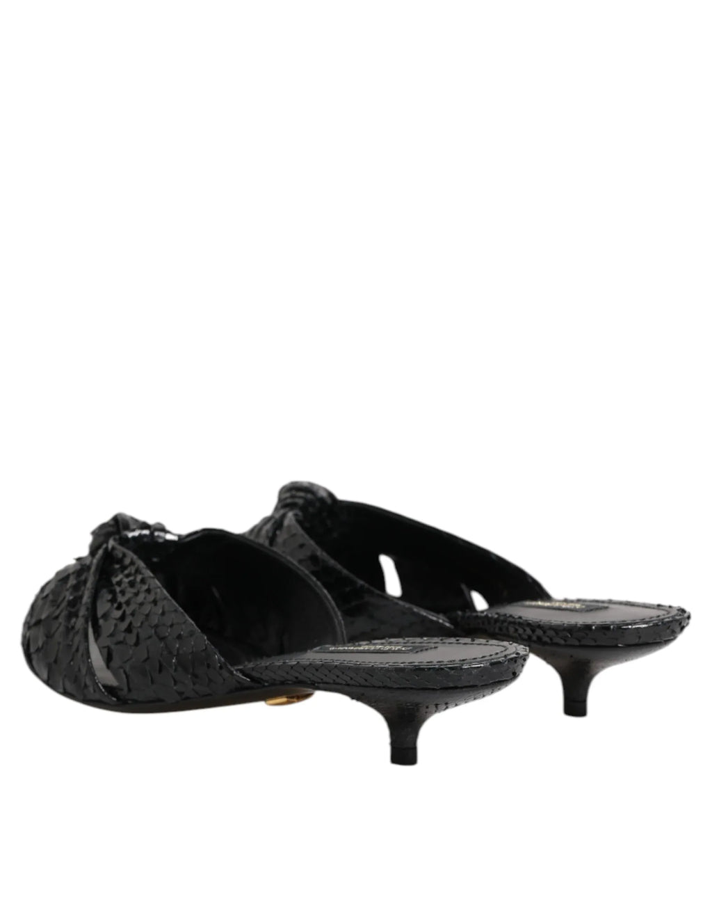 Dolce & Gabbana Black Leather Heels Slides Sandals Shoes - Zeiniez