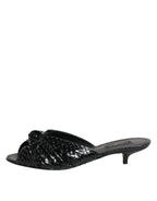 Dolce & Gabbana Black Leather Heels Slides Sandals Shoes - Zeiniez