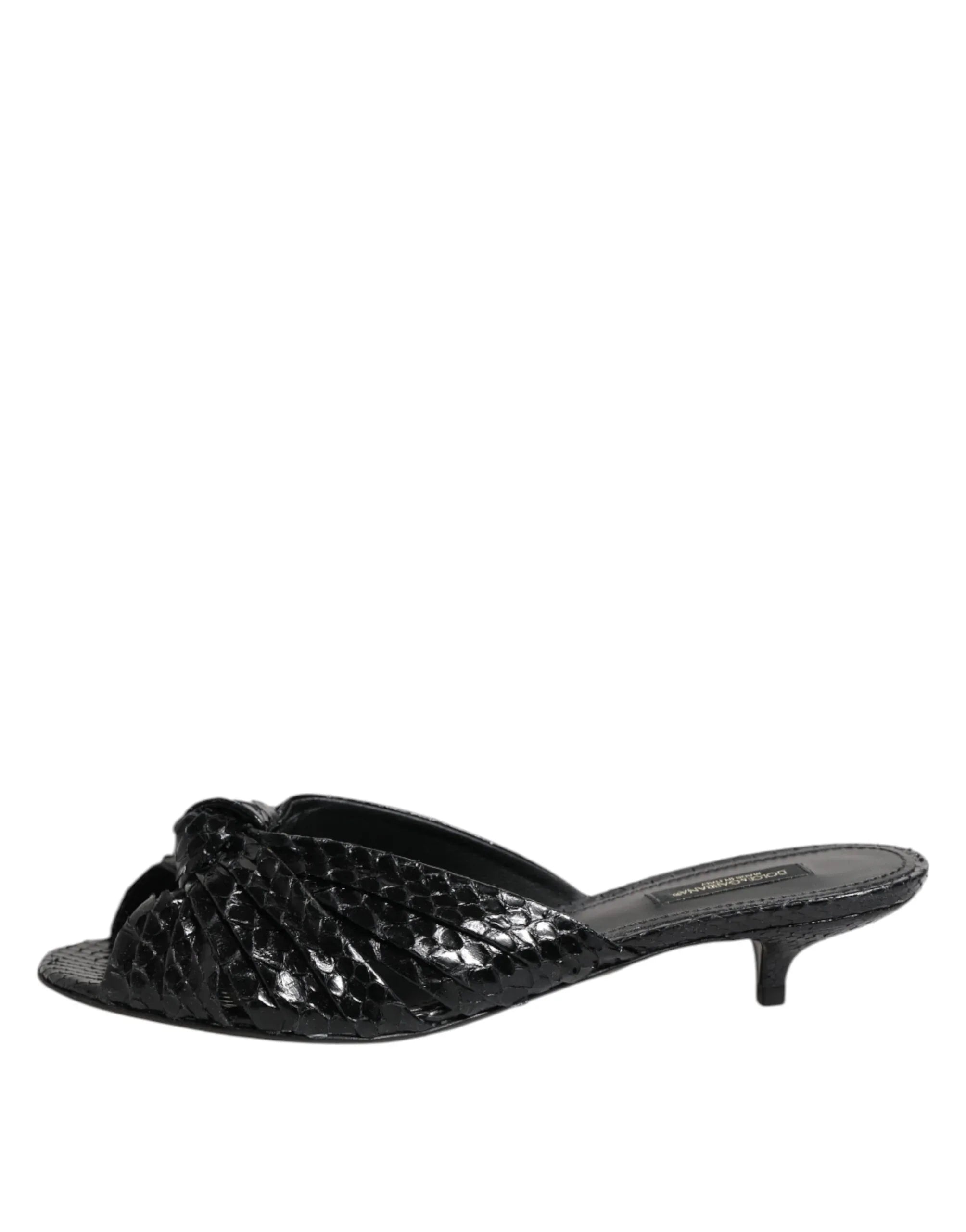 Dolce & Gabbana Black Leather Heels Slides Sandals Shoes - Zeiniez