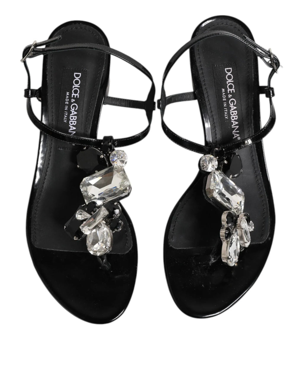 Dolce & Gabbana Black Leather Crystal Ankle Strap Sandals Shoes - Zeiniez