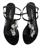 Dolce & Gabbana Black Leather Crystal Ankle Strap Sandals Shoes - Zeiniez