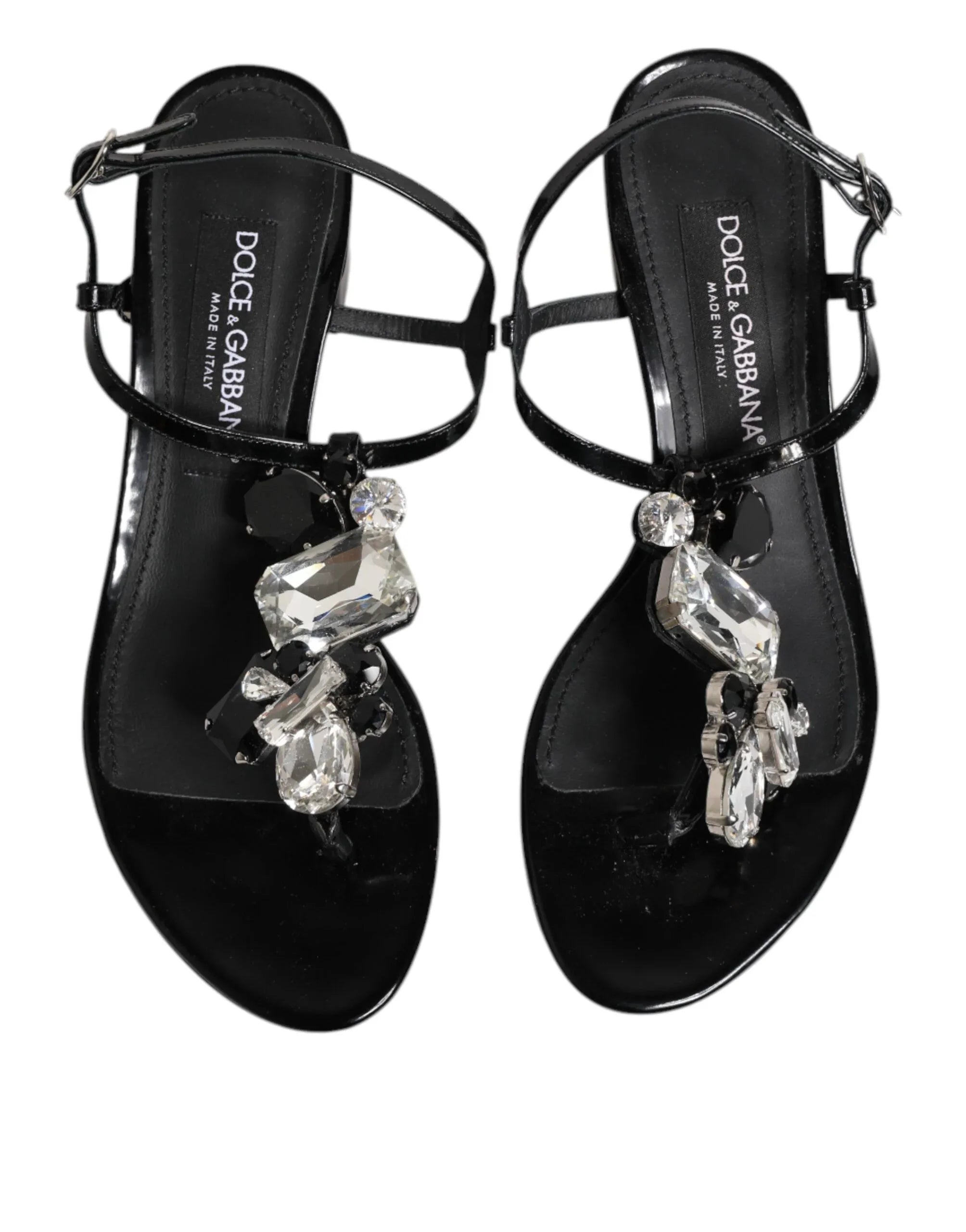 Dolce & Gabbana Black Leather Crystal Ankle Strap Sandals Shoes - Zeiniez