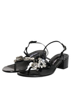 Dolce & Gabbana Black Leather Crystal Ankle Strap Sandals Shoes - Zeiniez