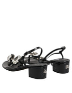 Dolce & Gabbana Black Leather Crystal Ankle Strap Sandals Shoes