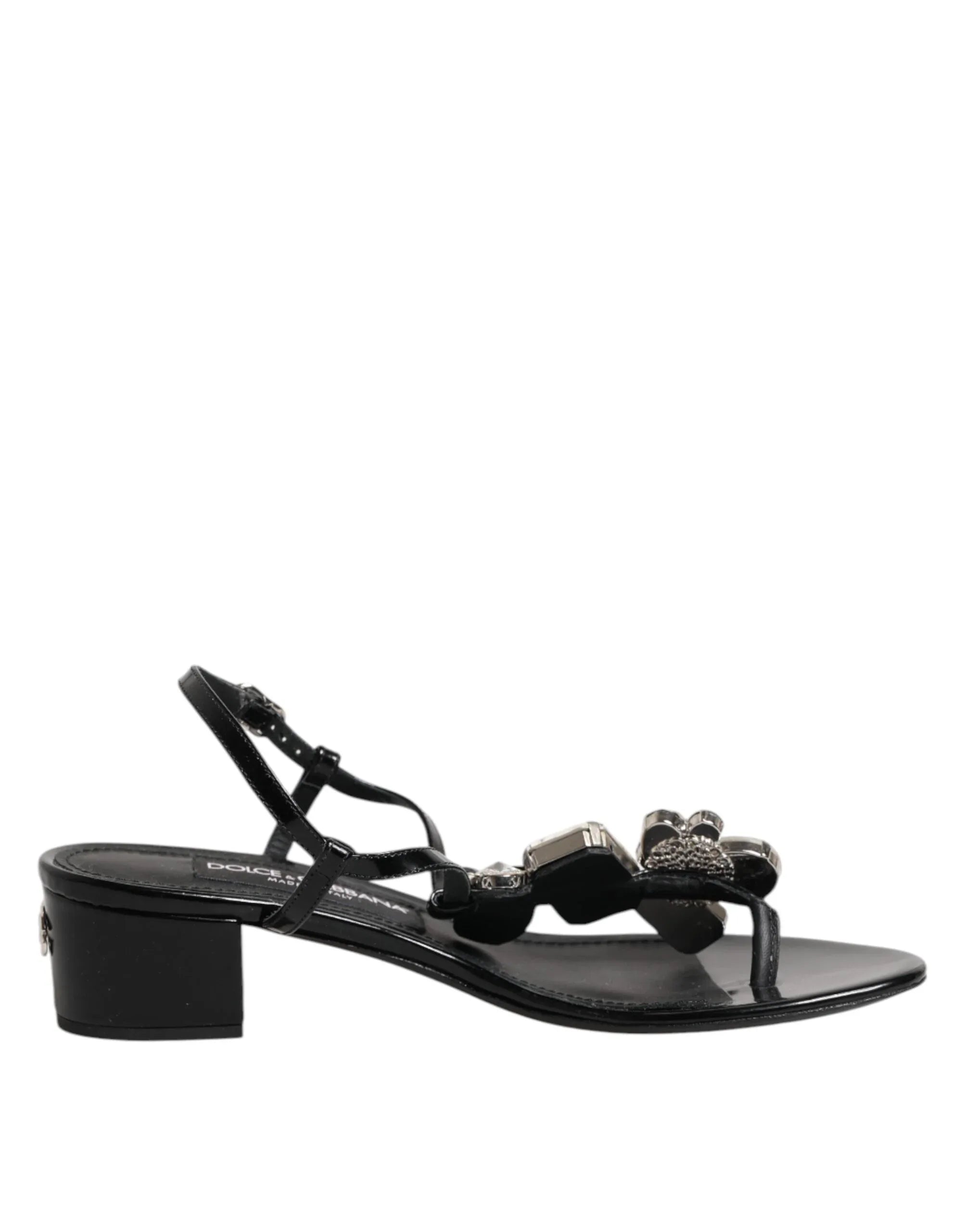 Dolce & Gabbana Black Leather Crystal Ankle Strap Sandals Shoes - Zeiniez